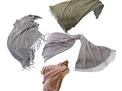 Various Styles Of Multi Colored Scarves With Fringe And Soft Fabric Details 3d model