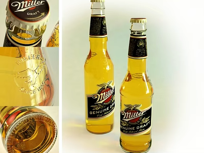Miller Genuine Draft Beer Bottles And Golden Glasses In Refreshing 3d model