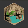 3D Decorative Landscape Model With Rocky Formation Small Waterfall Blue Pond And Green Ferns