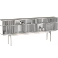 Stylish Black Modern TV Stand With Open Compartments And Decorative Ornaments