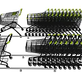 Multiple Public Facility Shopping Carts Stacked in Retail Store Area 3d model