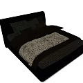 Modern Double Bed with Black Frame Dark Bedding and Light Textured Blanket 3d model