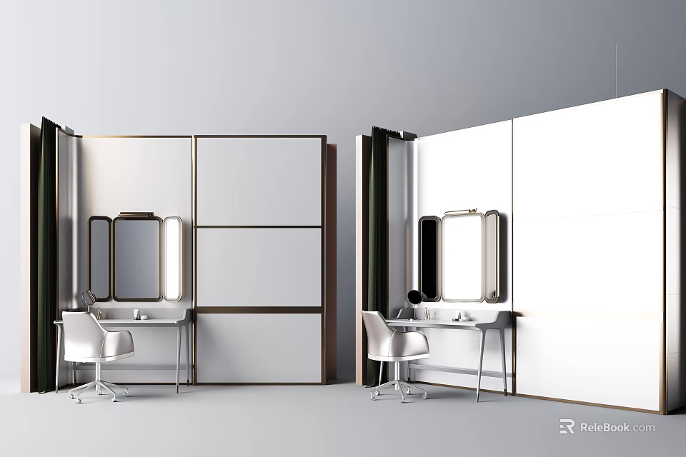 Modern Sleek Dressing Table With Mirror And White Chair In Minimalist Design 3d model 