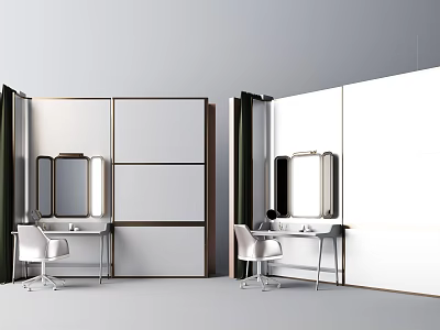 Modern Sleek Dressing Table With Mirror And White Chair In Minimalist Design 3d model