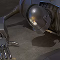 Damaged Intelligent Machine Lying on Sandy Ground With Broken Mechanical Parts and Metallic Body