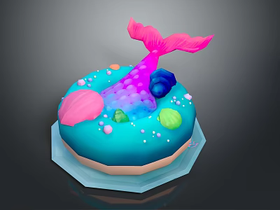 Mermaid Character Themed Decorative Donut With Pink Tail Shells And Colorful Orbs 3d model