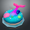 Mermaid Character Themed Decorative Donut With Pink Tail Shells And Colorful Orbs