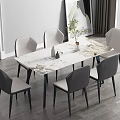 Modern Dining Table Set With Marble Top And Gray Chairs In Light Interior 3d model
