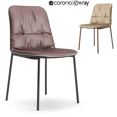 Modern Leather Upholstered Single Chair with Sleek Metal Legs and Brown Beige Color Options for Home Interior 3d model