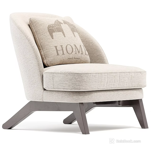 Modern Beige Accent Chair With HOME Lettering Cushion And Wooden Legs 3d model 