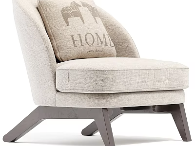 Modern Beige Accent Chair With HOME Lettering Cushion And Wooden Legs 3d model