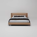 Modern Minimalist Double Bed With Brown Upholstered Headboard And Frame White Sheets Gray Throws 3d model
