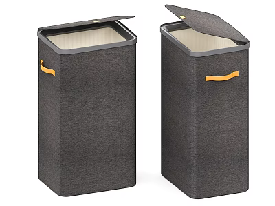 Two Gray Trash Bins with Open Lids and Orange Handles for Home Living 3d model