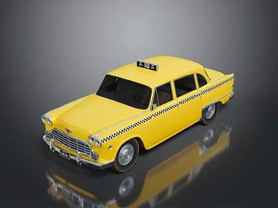 Vintage Yellow Taxi Car With Classic Design And Roof TAXI Sign 3d model