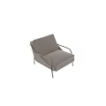 Modern Beige Upholstered Leisure Chair With Curved Metal Frame And Arms