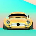 Yellow Vintage Mercedes Sports Car With Classic Design On Pink And Green Pastel Background