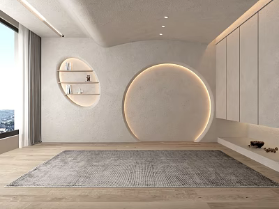 Modern Luxury Sofa Background Wall With Curved Design Built-in Lighting And Circular Decor 3d model