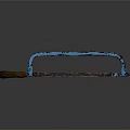 Hacksaw with blue metal frame and wooden handle on dark background showing clear reflection