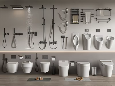 Modern Toilet Display In Bathroom Setting With Various Styles And Sleek Designs 3d model