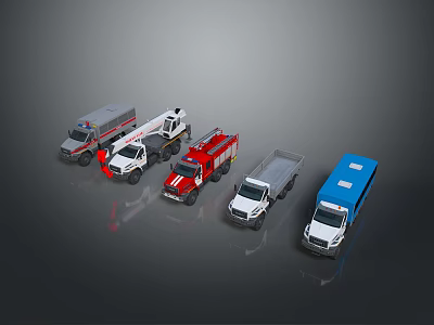 Various Types of Commercial Trucks Including Rescue Fire and Cargo Vehicles 3d model