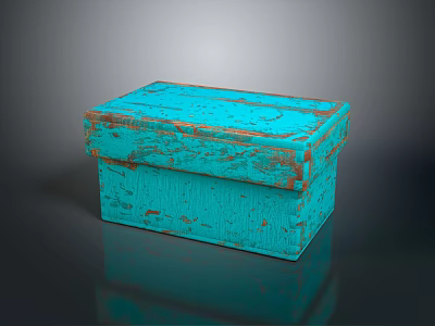 Vintage Turquoise Wooden Box Decorative Ornament Set With Distressed Texture for Home Decor 3d model