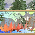 Forest theme glass gradient window wall 3d model