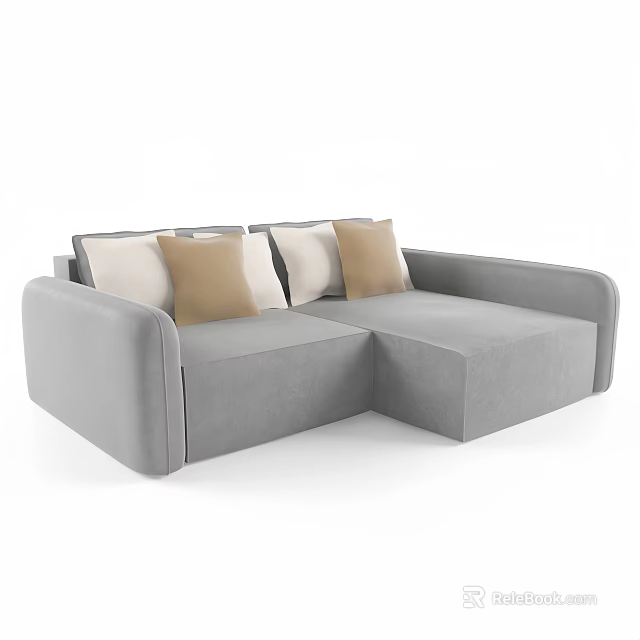 Modern Gray L Shaped Sectional Sofa With Beige And Brown Pillows 3d model