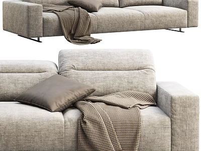Modern Gray Fabric Sectional Sofa With Brown Pillow Plaid Blanket And Metal Legs 3d model