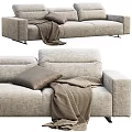 Modern Gray Fabric Sectional Sofa With Brown Pillow Plaid Blanket And Metal Legs