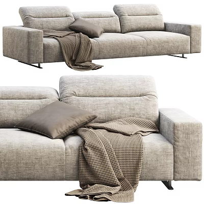 Modern Gray Fabric Sectional Sofa With Brown Pillow Plaid Blanket And Metal Legs 3d model