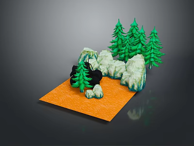 Natural Landscape Model With Green Pine Trees Rocks And Orange Ground 3d model