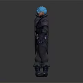 3D Character Design With Blue Hair Armor Costume Back And Front View Details