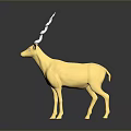 Golden Deer Figurine With White Curved Antlers On Black Surface And Reflection