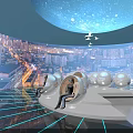 Futuristic City Night Scene With Starry Sky Ceiling Floating Seats And Airplanes