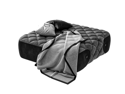 Comfortable Quilted Ottoman With Soft Pillow And Cozy Blanket For Living Room 3d model