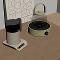 Kitchen Appliances Beige Electric Kettle And Golden Glass Kettle On Wooden Countertop