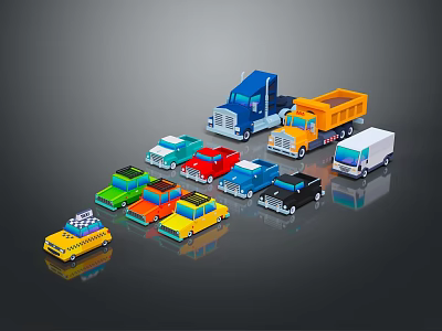 Colorful Toy Cars Collection Featuring Taxi Truck Van And Sedan Models 3d model
