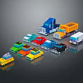 Colorful Toy Cars Collection Featuring Taxi Truck Van And Sedan Models