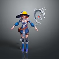 Game And Movie Character Wearing Blue Outfit Yellow Hat Holding Ornate Staff With Red Gem