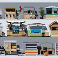 Various Street Food And Retail Stall Designs With Wooden Structures And Awnings