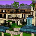 Luxurious Single Family Villa With Tiled Roof Multiple Floors Swimming Pool And Surrounding Trees
