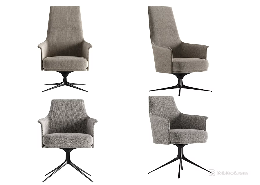 Modern Gray Fabric Office Chair With Swivel Metal Base And Armrests 3d model 