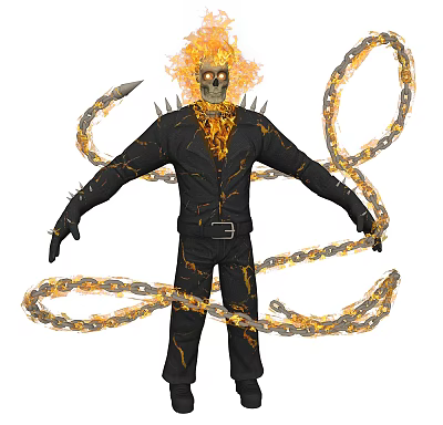 Flaming Skull Game Movie Character in Spiked Black Jacket with Flaming Chains 3d model