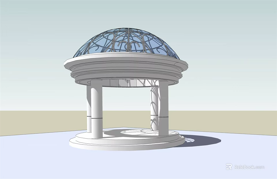 Classical Pavilion Structure With Glass Dome And White Supporting Columns Design 3d model