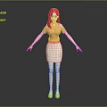 Game Movie Character With Red Hair Yellow Off Shoulder Top And White Skirt