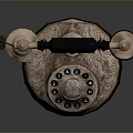 Vintage Rotary Dial Telephone with Gold Black Design and Carved Base Spiral Cord