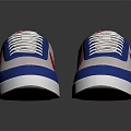 Trendy White Low Top Sneakers With Blue Red Accents And Classic Brand Logo Design