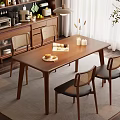 Natural Solid Wood Dining Table Set With Rattan Backrest Chairs For Cozy Home Dining Room
