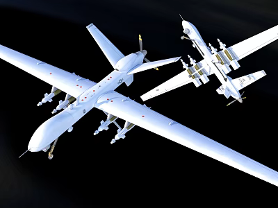 White Fighter Jet Drone With Long Wings And Multiple Weapon Payloads 3d model