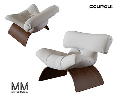 Modern Leisure Chair With White Upholstery And Curved Wooden Legs Design 3d model